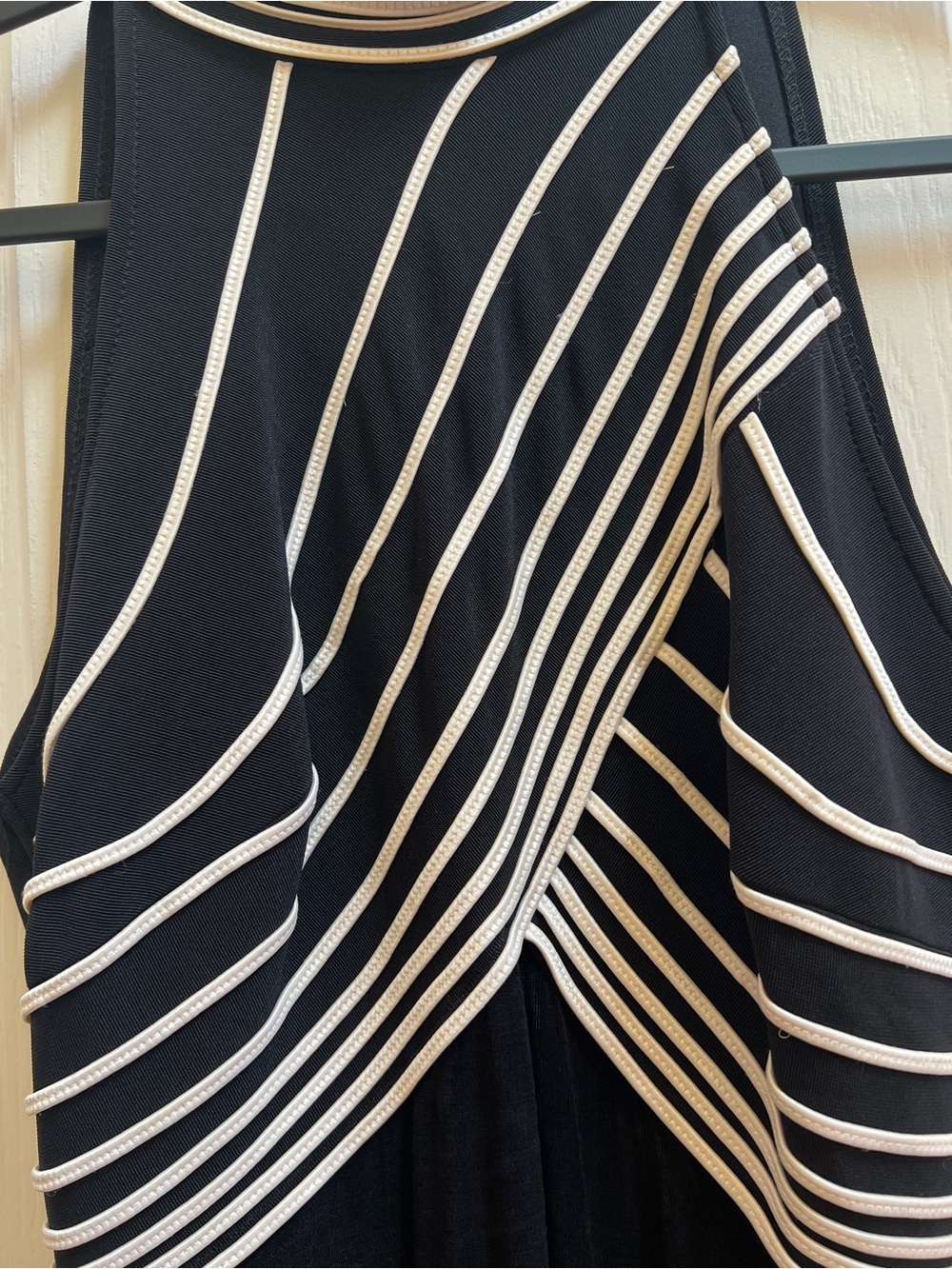 Vintage 90s Tadashi Black Cream Striped Halter Cocktail Dress Art Deco Evening - Picture 5 of 5